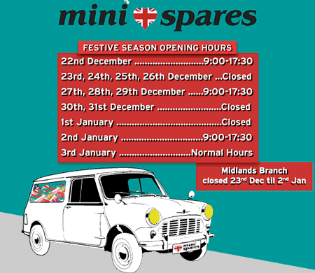 Christmas Opening hours for Mini Spares